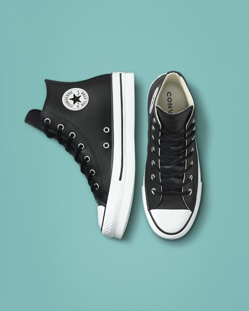 Girls' Converse Chuck Taylor All Star Lift Leather High Top Platform Shoes Black / Beige White | AU 064ECR